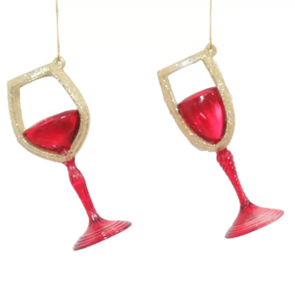 Christmas Forever ORN RED/GOLD WINE GLASS 4.5″ CLEAR W/ GLTR.