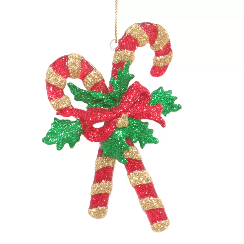 Christmas Forever ORN RED/GRN/GLD CANDY CANE4.5″ W/ BOW & GLTR.