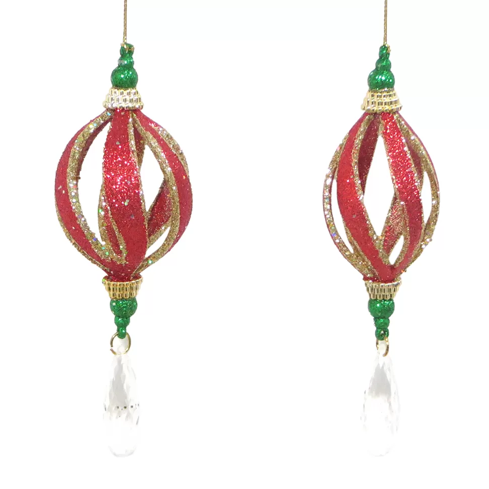 Christmas Forever ORN RED/GRN/GLD SPIRAL DROP 6.25″ W/ TEARDOPS & GLTR. 2/S