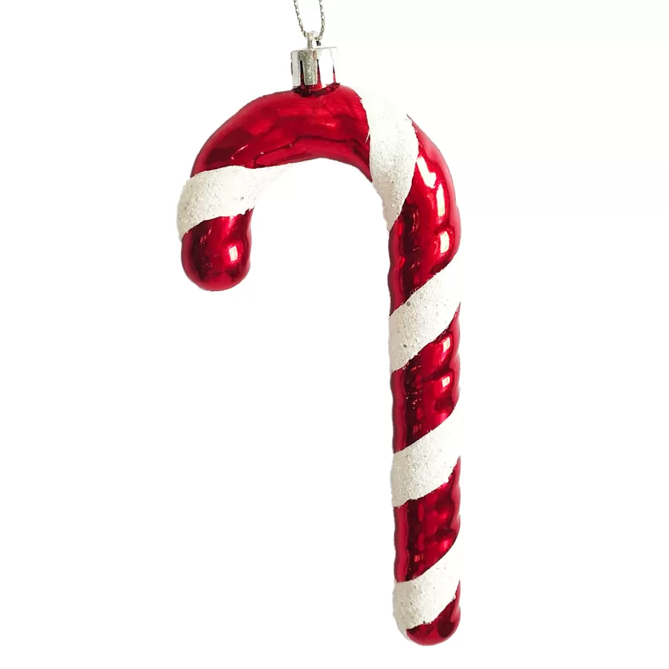 Christmas Forever ORN RED/WHITE CANDY CANE 6″ W/ WHITE GLITTER