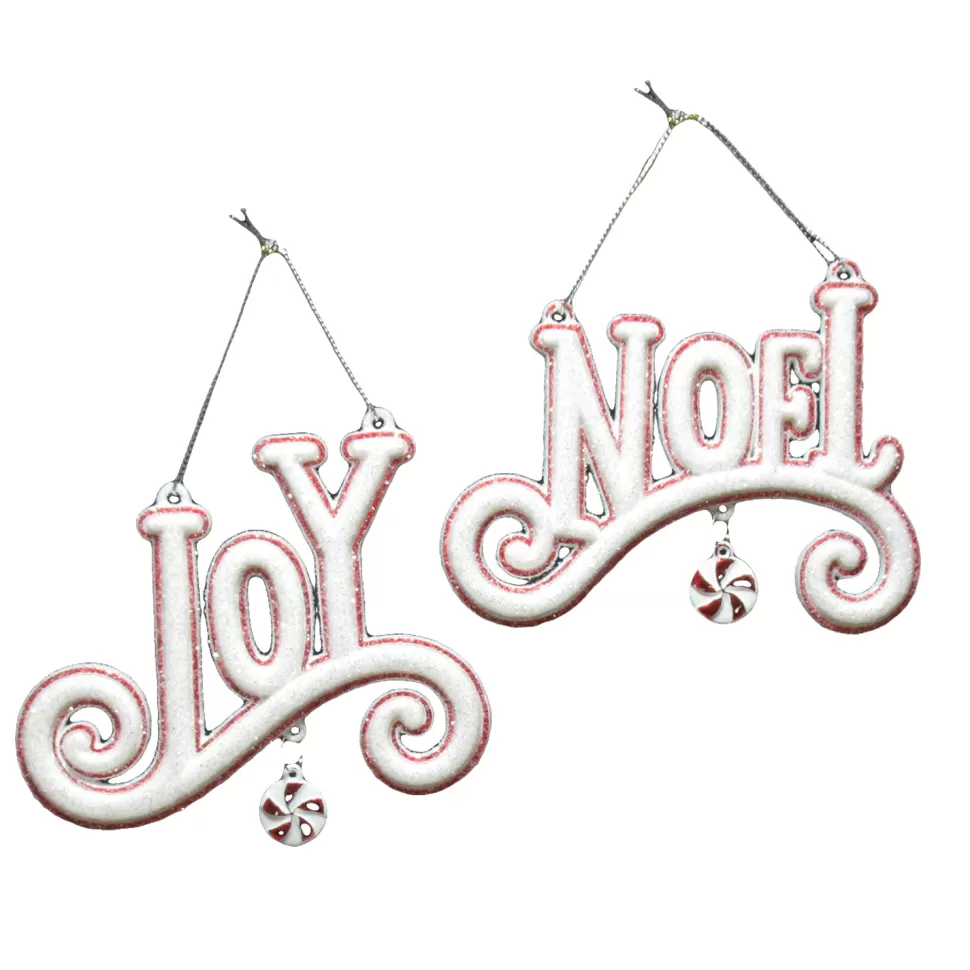 Christmas Forever ORN RED/WHITE “JOY & NOEL” 4.5″ W/ ICE GLITTER & CANDY