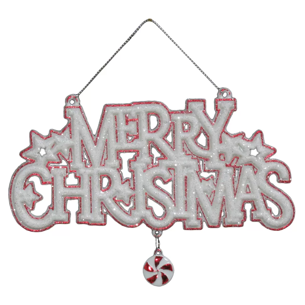 Christmas Forever ORN RED/WHITE “MERRY CHRISTMAS” 4″X6″ W/ ICE GLITTER & CANDY