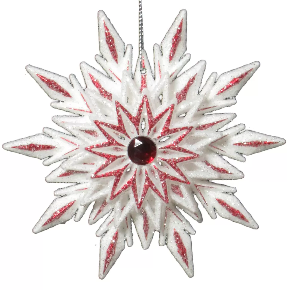 Christmas Forever ORN RED/WHITE SNOWFLAKE 4.5″ W/ ICE GLTR. & RED JEWEL