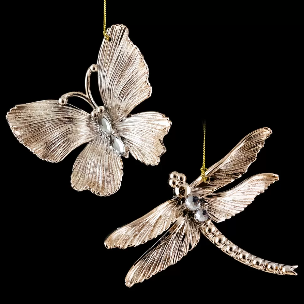 Christmas Forever ORN ROSE GOLD BUTTERFLY /DRAGONFLY 4″SHINY W/ SAND GOLD GLTR 2 ASST