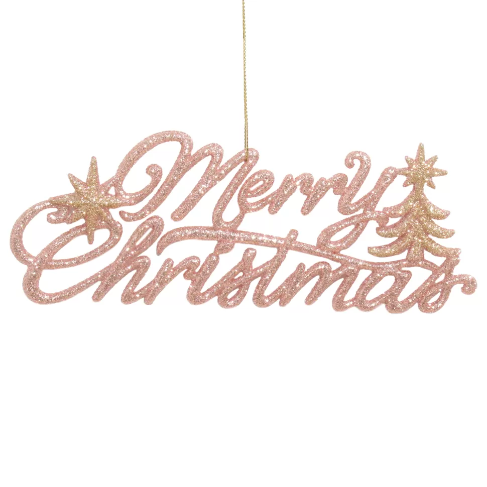 Christmas Forever ORN ROSE GOLD MERRY CHRISTMAS 7.75″x3″ W/ 2-TONE GLTR.