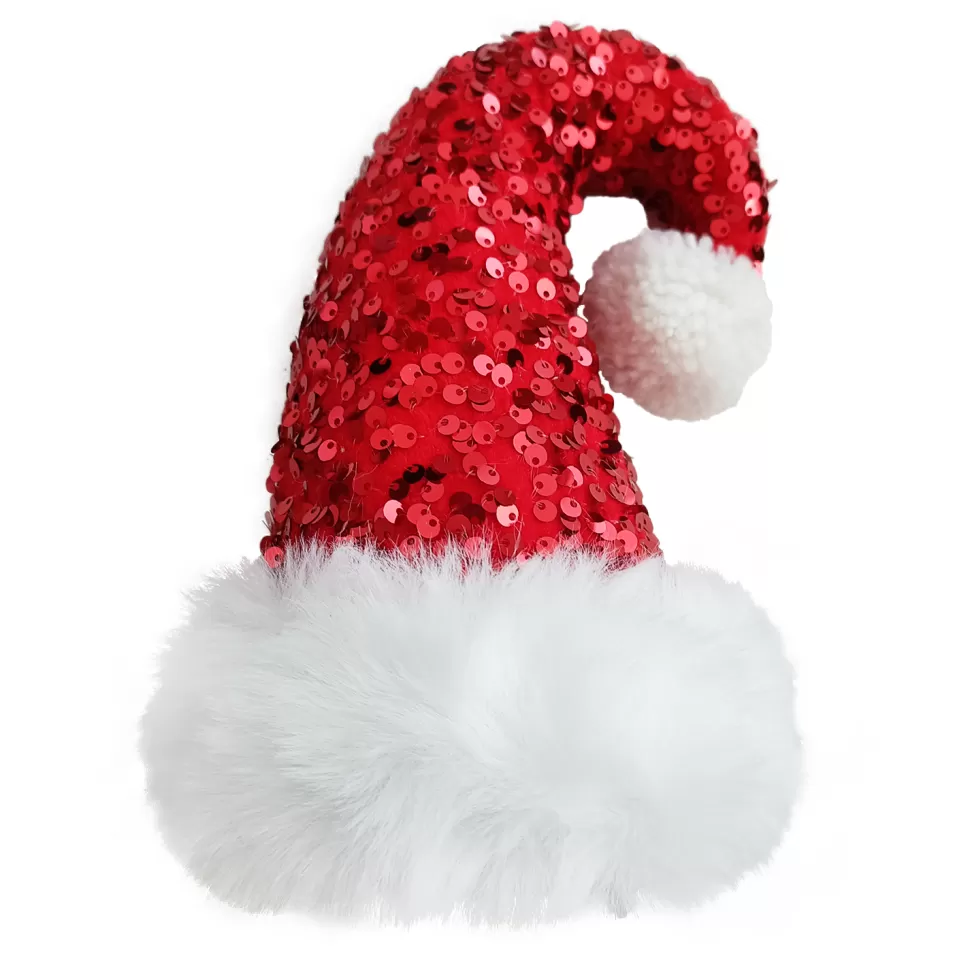 Christmas Forever ORN SANTA HAT 5″x8″ RED FAUX FUR & SEQUINS