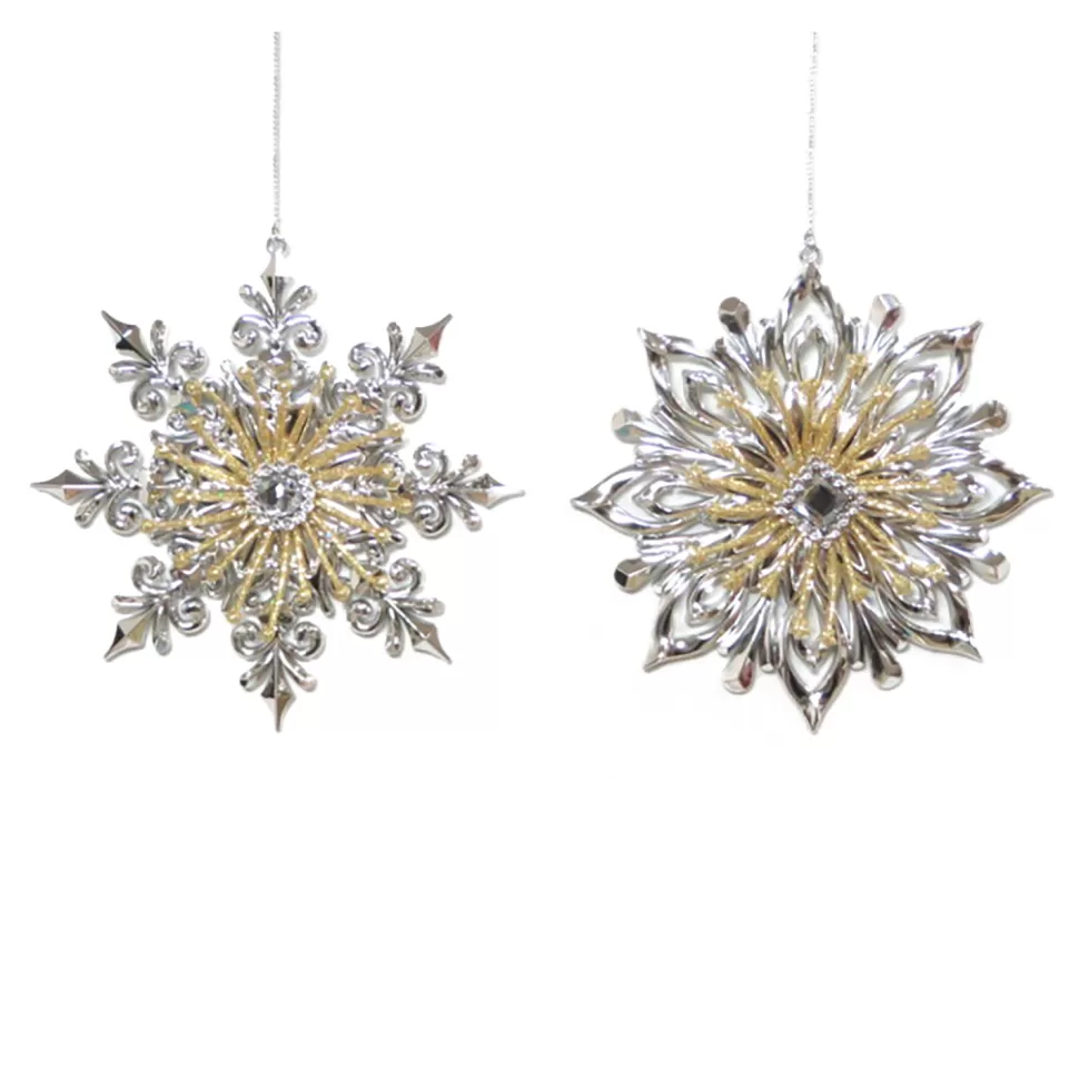 Christmas Forever ORN SILVER / GOLD SNOWFLAKE 5″ SHINY W/ GLITTER & JEWEL 2 ASST.