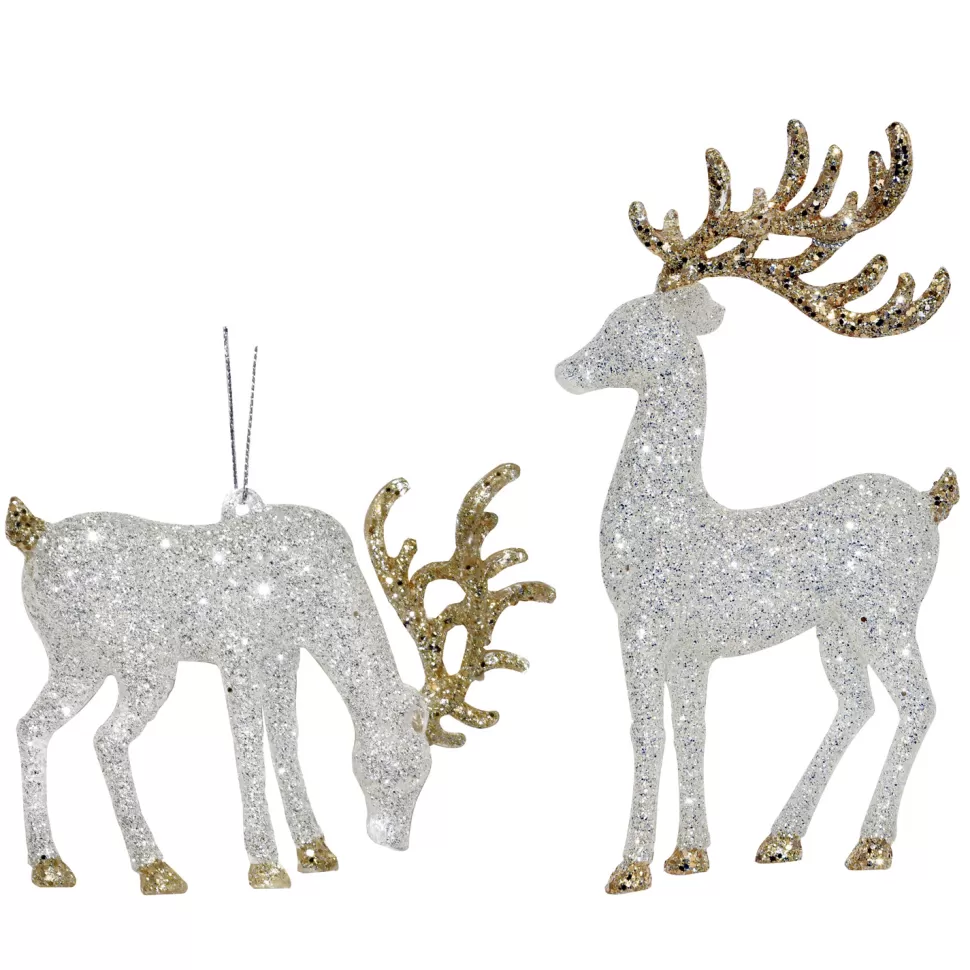 Christmas Forever ORN SILVER /CHAMP. REINDEER 5.5″ W/ GLITTER 2/S