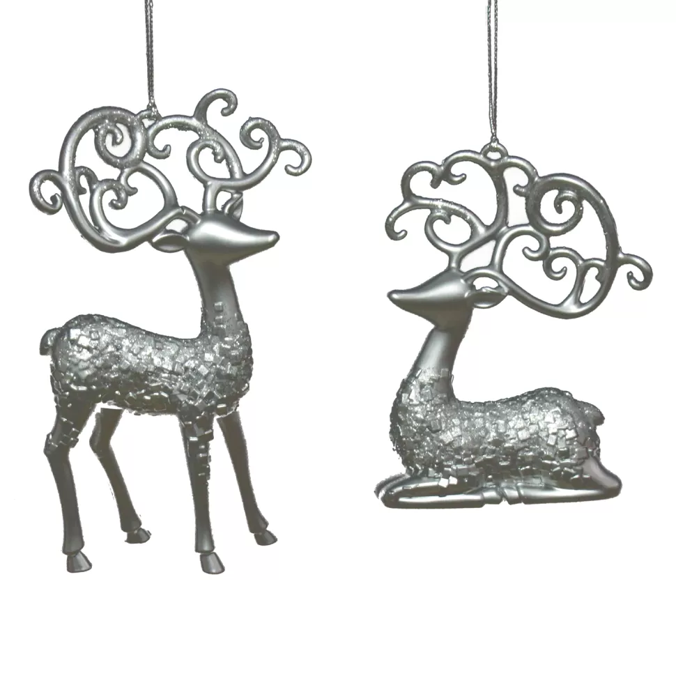 Christmas Forever ORN SILVER DEER 4.5″ &5.5 MATT FIN. W/ GLTR. 2 ASSTD.