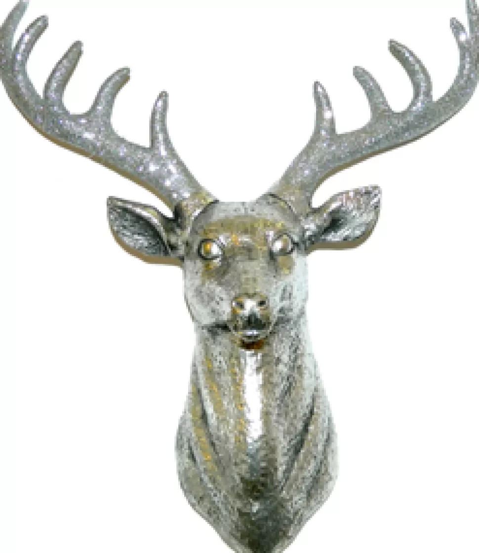 Christmas Forever ORN SILVER DEER HEAD 13″ ANTIQUE FINISH