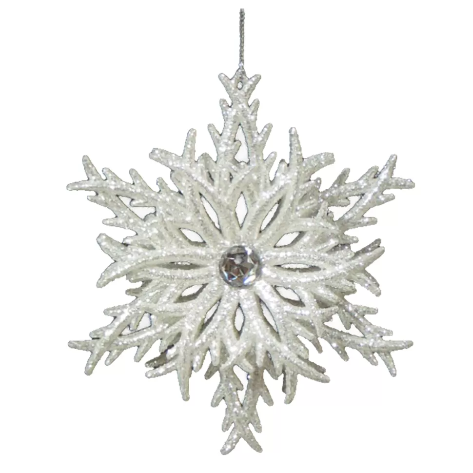 Christmas Forever ORN SILVER LAYERED SNOWFLAKE 5″ W/ BRIGHT GLITTER & JEWEL