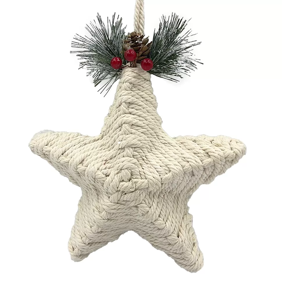 Christmas Forever ORN STAR KNOTCRAFT 9″ CREAM/NATURAL W/ PINE, BERRIES & CONES