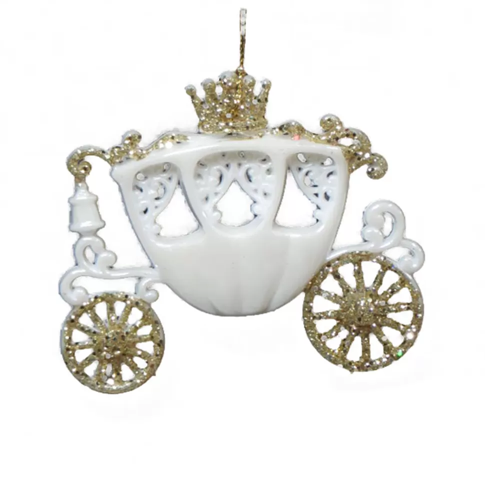 Christmas Forever ORN WHITE / GOLD ROYAL CARRIAGE 4″ W/ GOLD GLITTER