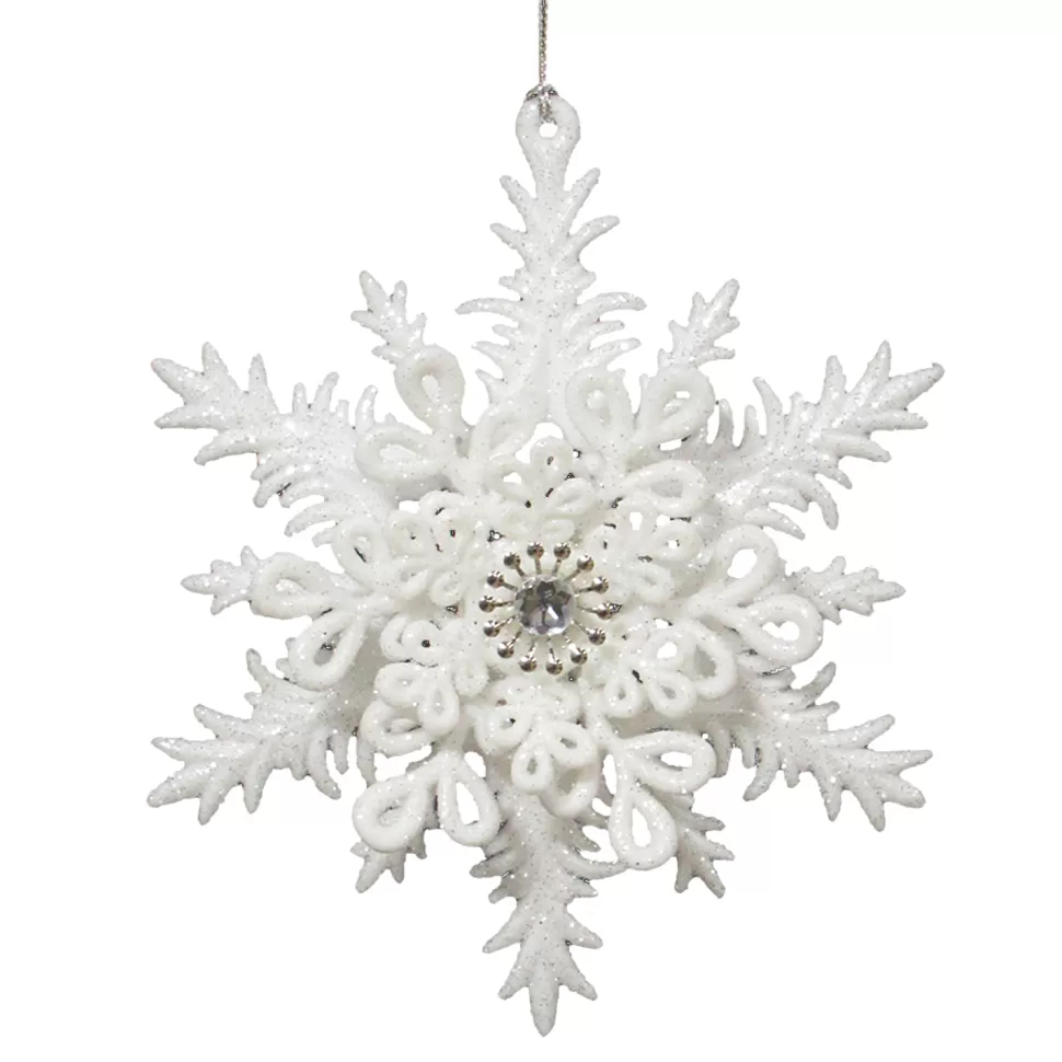 Christmas Forever ORN WHITE SNOWFLAKE 5.25″ W/ JEWEL & GLTR.