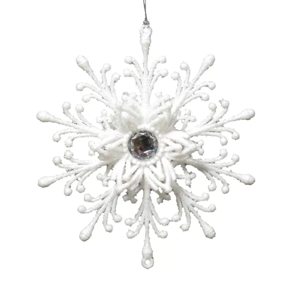 Christmas Forever ORN WHITE SNOWFLAKE 5″ W/ JEWEL & GLTR.