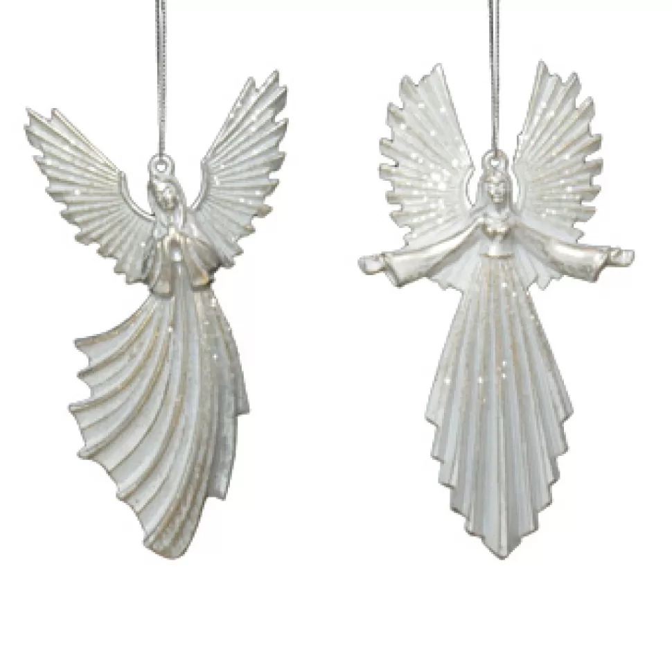 Christmas Forever ORN WHITE/GOLD ANGEL 6″ BRUSHED W/ GLTR. 2/S