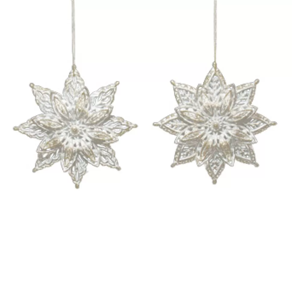 Christmas Forever ORN WHITE/GOLD SNOWFLAKE W/ WHT. GOLD GLTR. 2/S