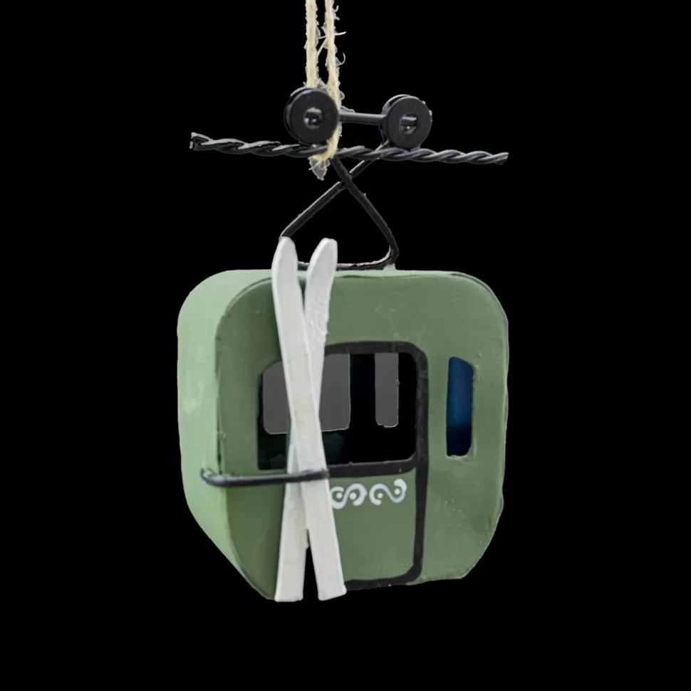 Christmas Forever ORN WINTER METAL SKI CABLE CAR 4″ GREEN