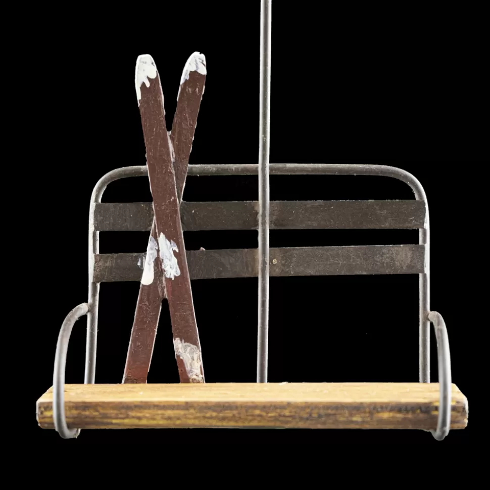 Christmas Forever ORN WINTER METAL SKI CHAIR LIFT 5″ WOOD SEAT