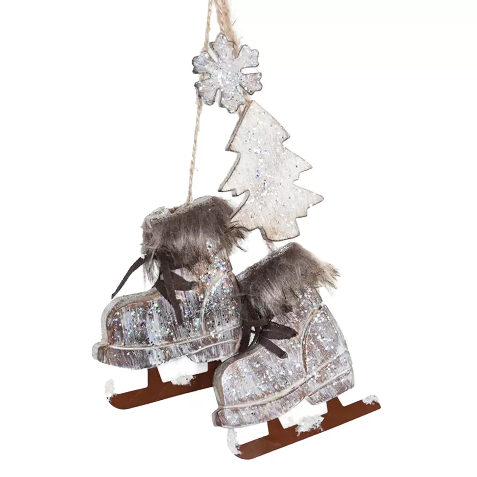Christmas Forever ORN WINTER WOODEN SKATING BOOTS 4″ WHITE WASHED