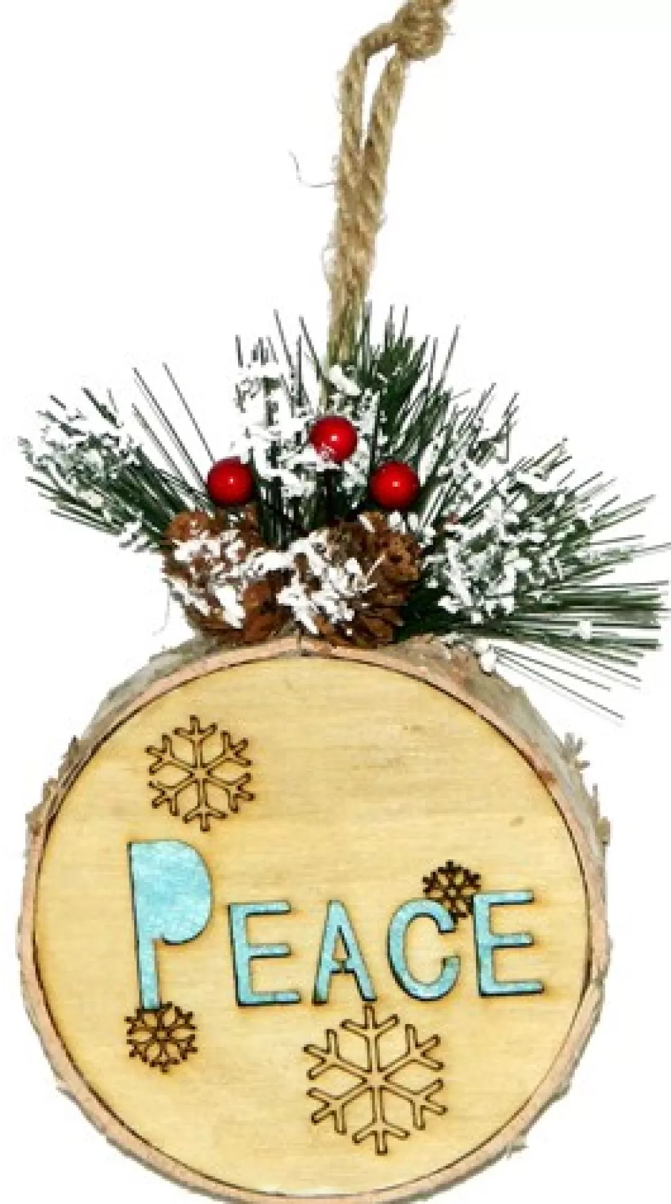 Christmas Forever ORN WOODEN DISC 6″ W/PEACE LED