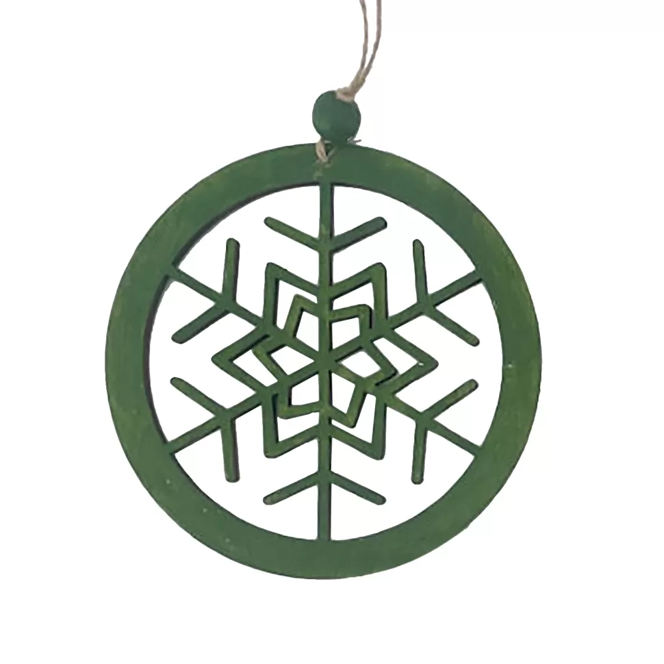 Christmas Forever ORN WOODEN DISC SNOWFLAKE 6″ GREEN