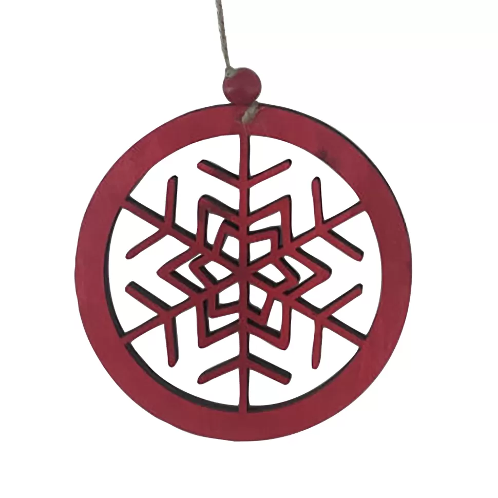 Christmas Forever ORN WOODEN DISC SNOWFLAKE 6″ RED