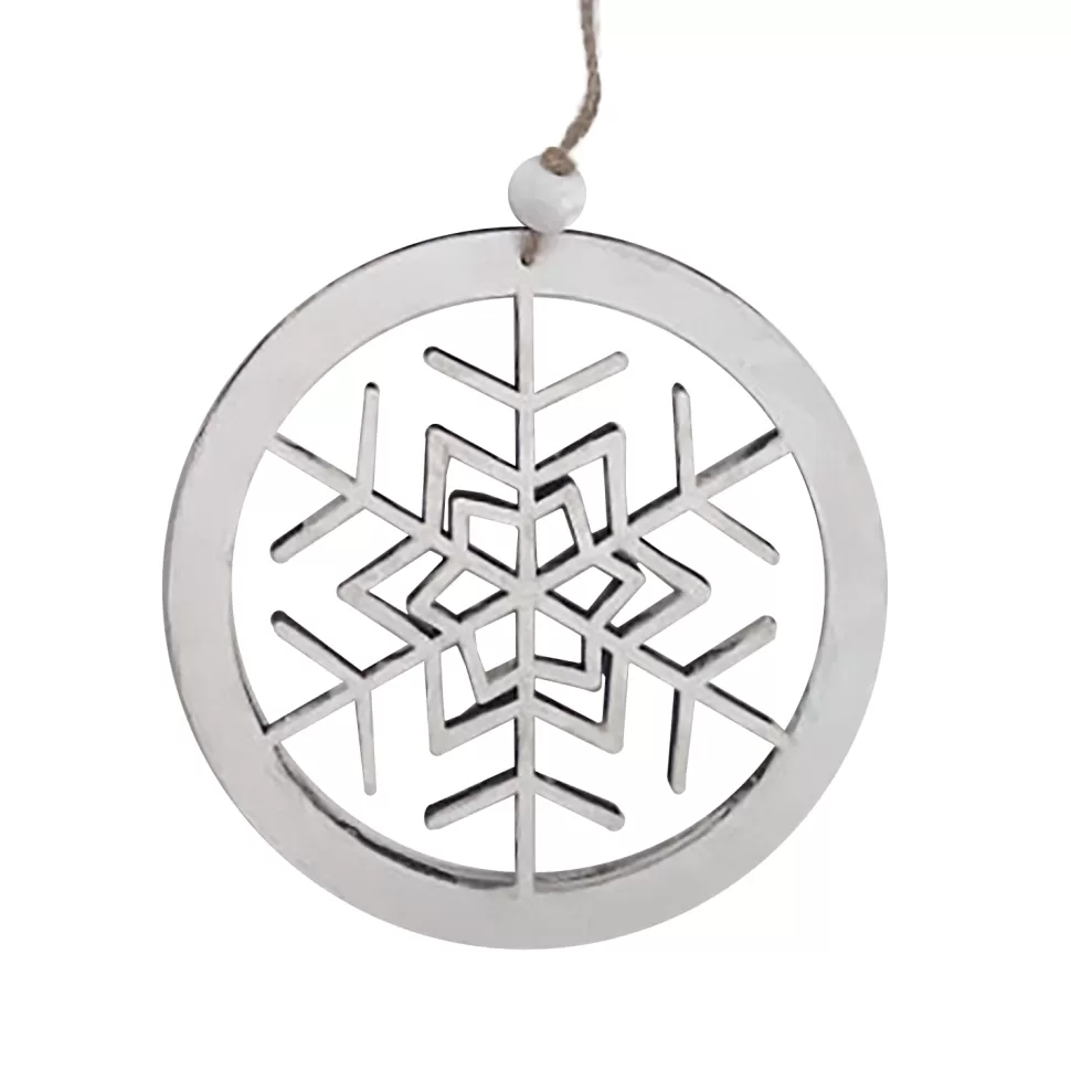 Christmas Forever ORN WOODEN DISC SNOWFLAKE 6″ WHITE