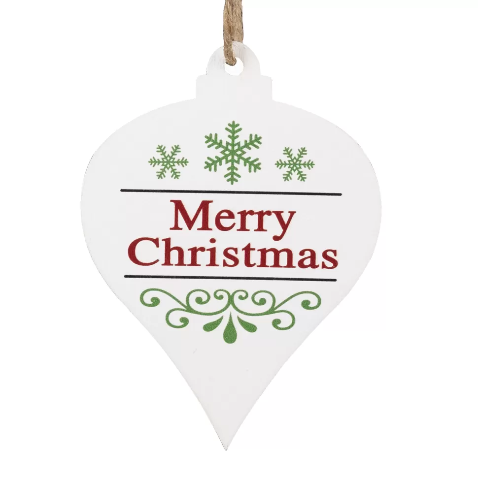 Christmas Forever ORN WOODEN FINIAL 4″ W/ RED/ GREEN MERRY CHRISTMAS PRINT