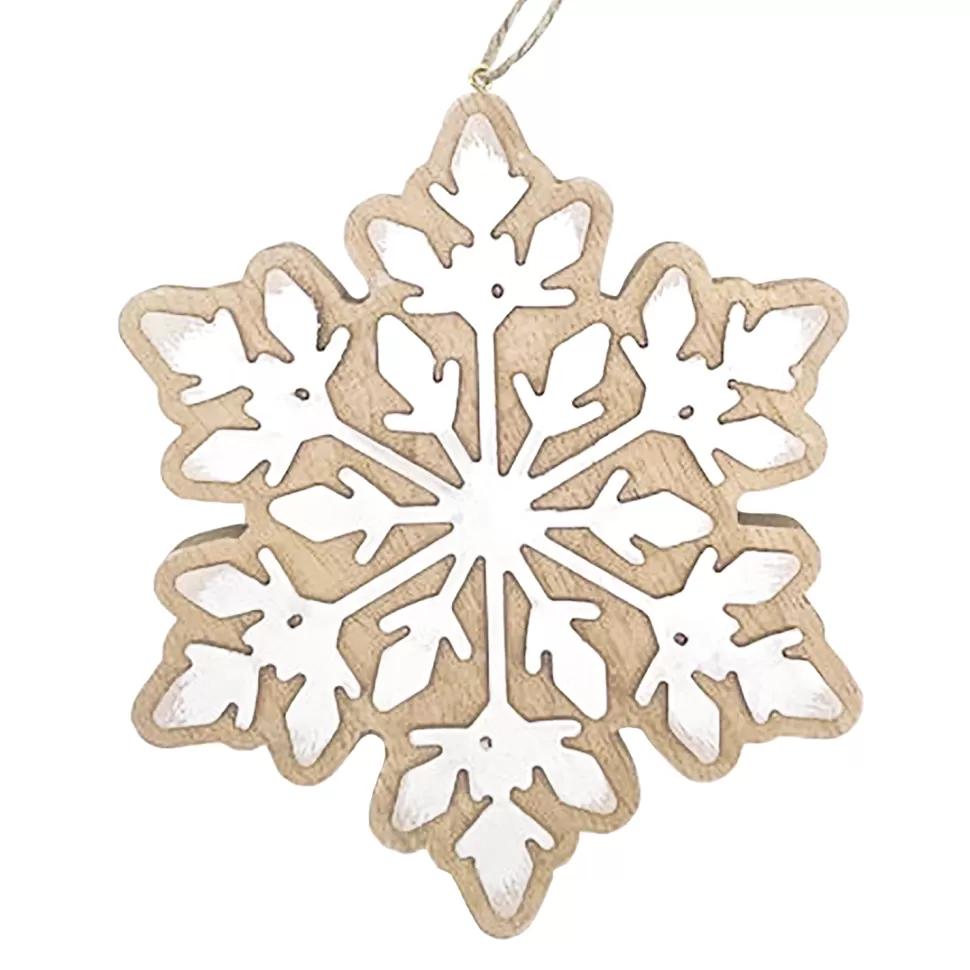 Christmas Forever ORN WOODEN SNOWFLAKE 6.5″ BROWN/WHITE