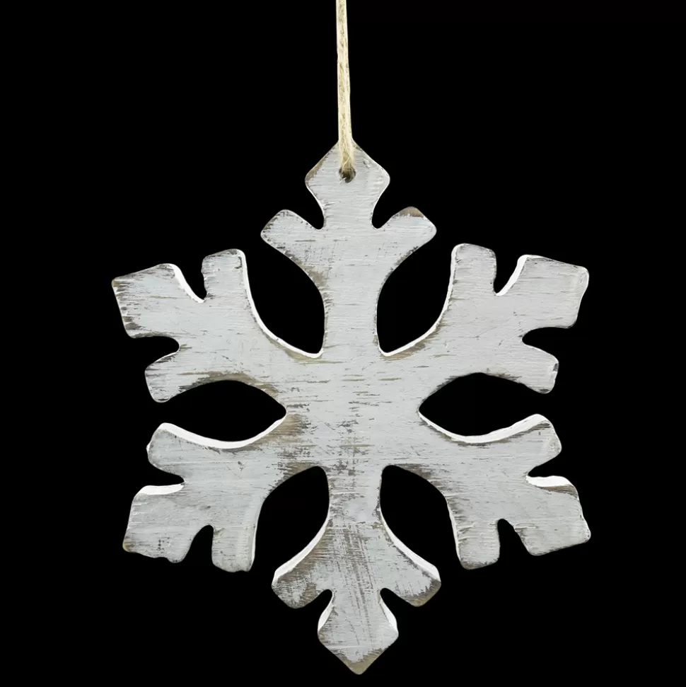 Christmas Forever ORN WOODEN SNOWFLAKE 6″ WHITE WASHED
