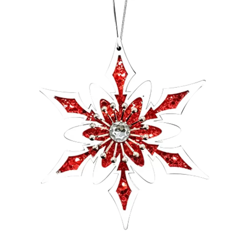 Christmas Forever ORN WOODEN SNOWFLAKE WOODEN 6″ W/GEM RED/WHITE
