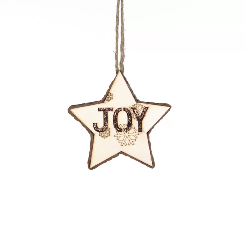 Christmas Forever ORN WOODEN STAR 4.75″ NATURAL JOY
