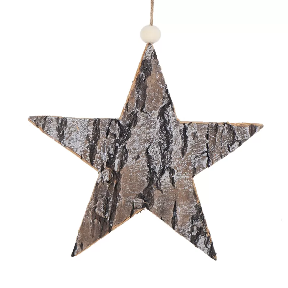Christmas Forever ORN WOODEN STAR 8″ BIRCH LOOK FROSTED
