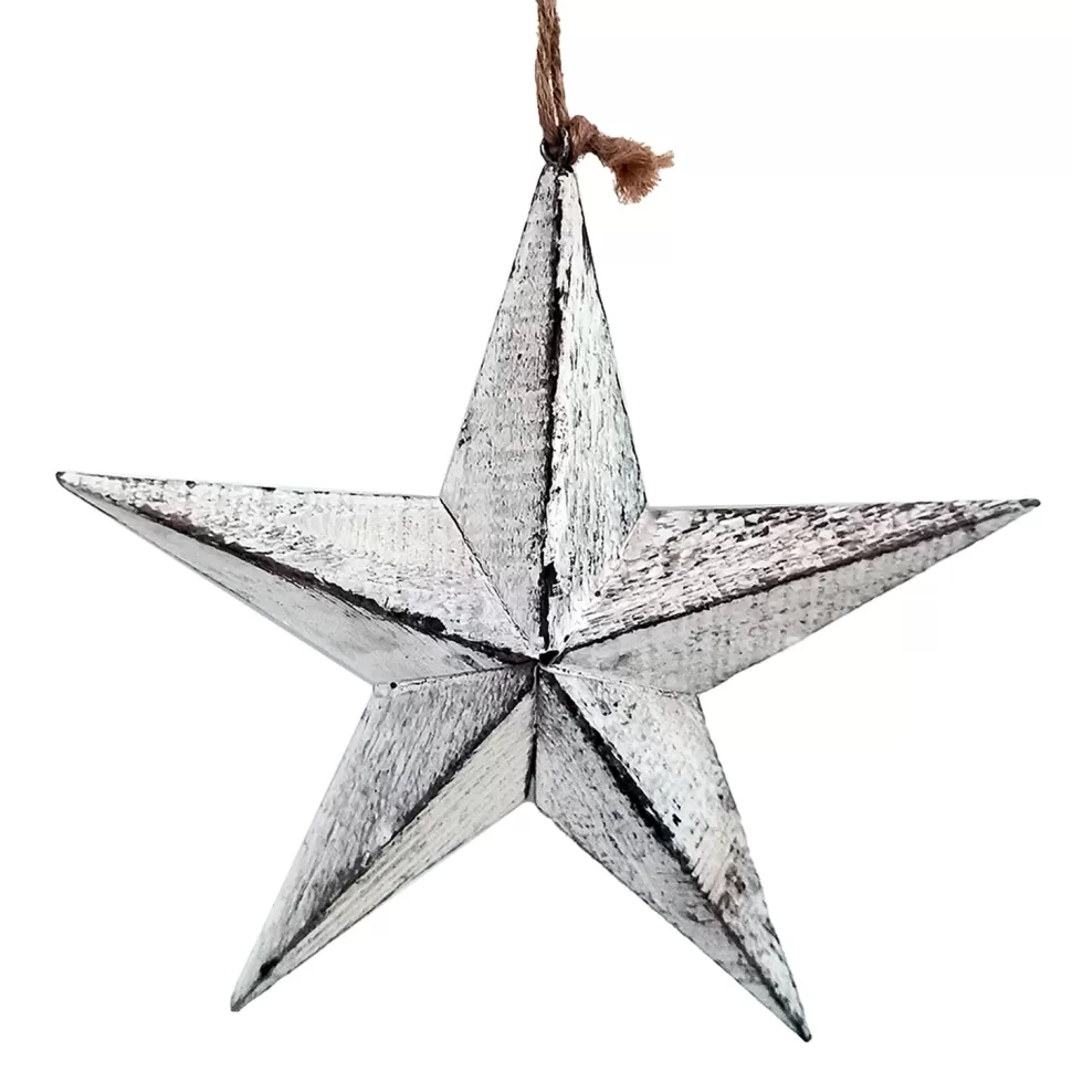 Christmas Forever ORN WOODEN STAR HANGING DECOR 6.5″ WHITE WASHED