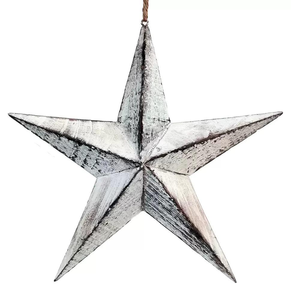 Christmas Forever ORN WOODEN STAR HANGING DECOR 9″ WHITE WASHED