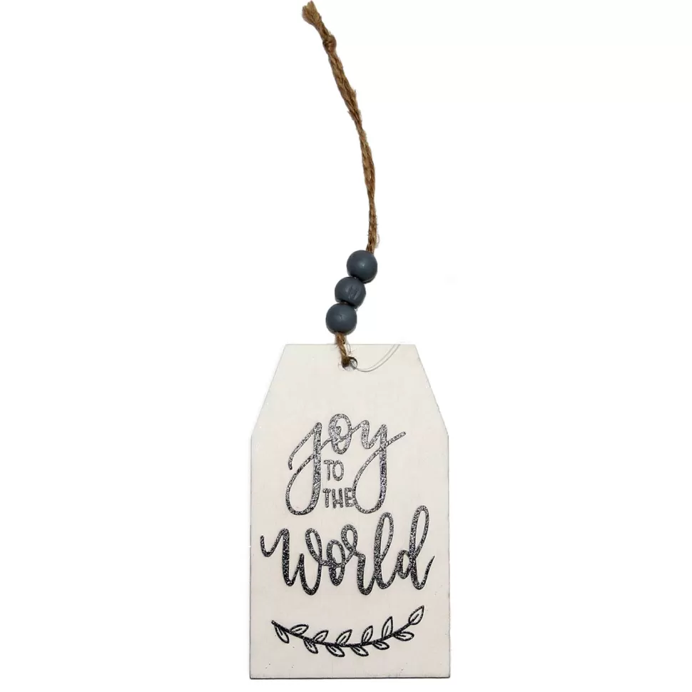 Christmas Forever ORN WOODEN TAG 4″ “JOY TO THE WORLD” WHITE/BLACK/GREY