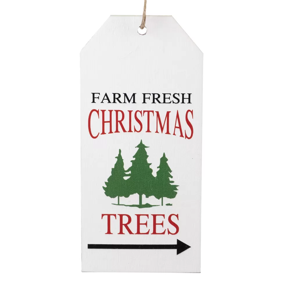 Christmas Forever ORN WOODEN TAG 5″WHITE W/ GREEN TREE