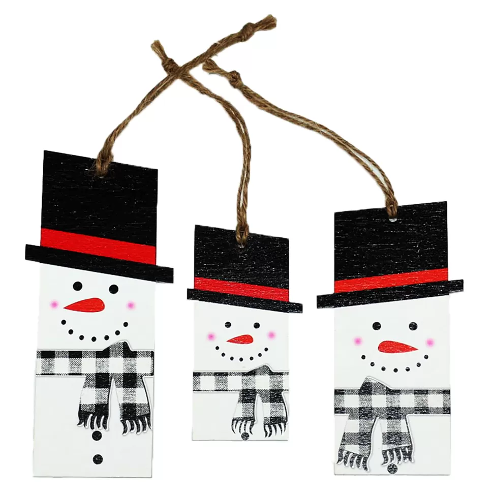 Christmas Forever ORN WOODEN TAG SNOWMAN 6.69″/4.33″/5.51″ RED/BLACK/WHITE 3 ASST