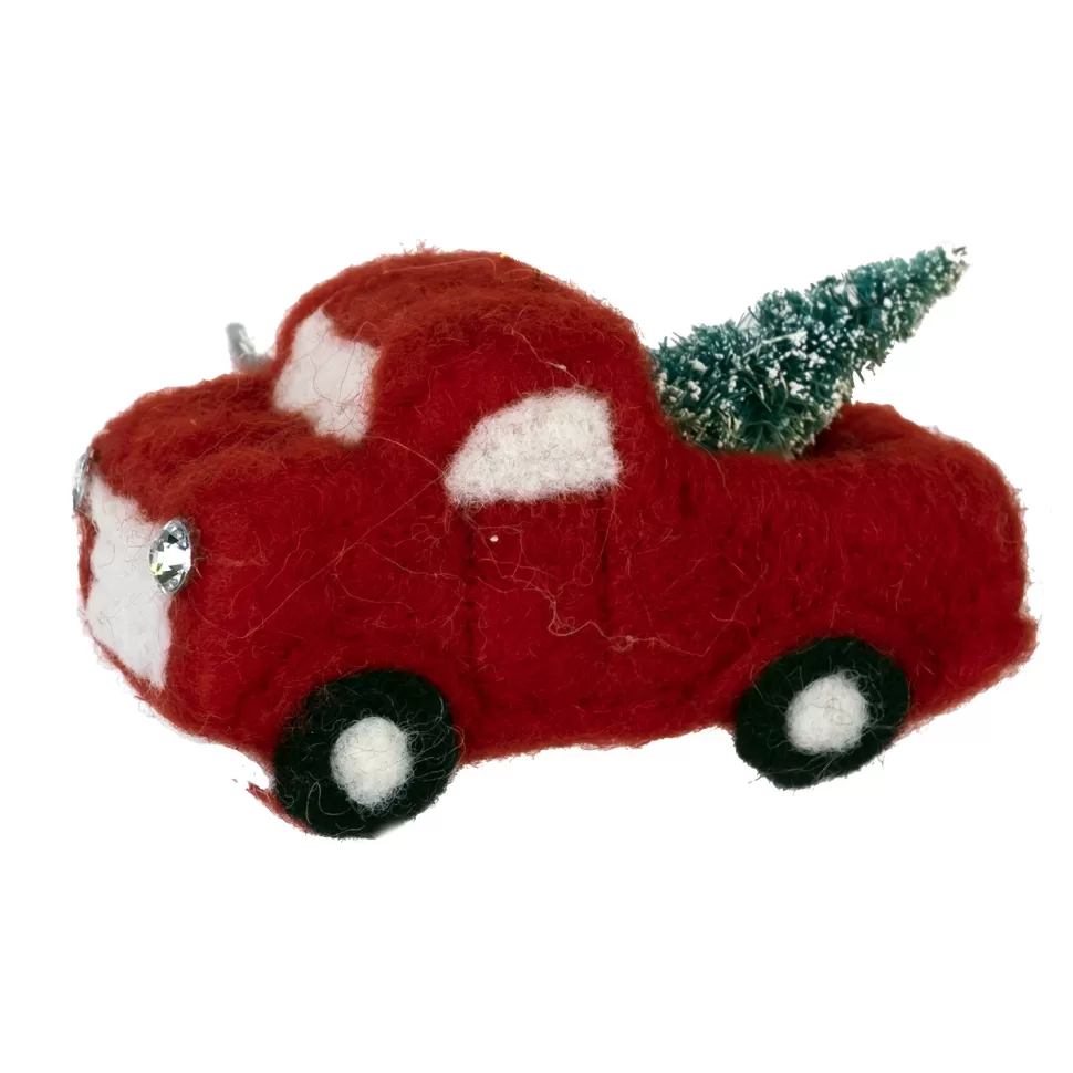 Christmas Forever ORN WOOL AUTO TRUCK 2″H RED W/ TREE