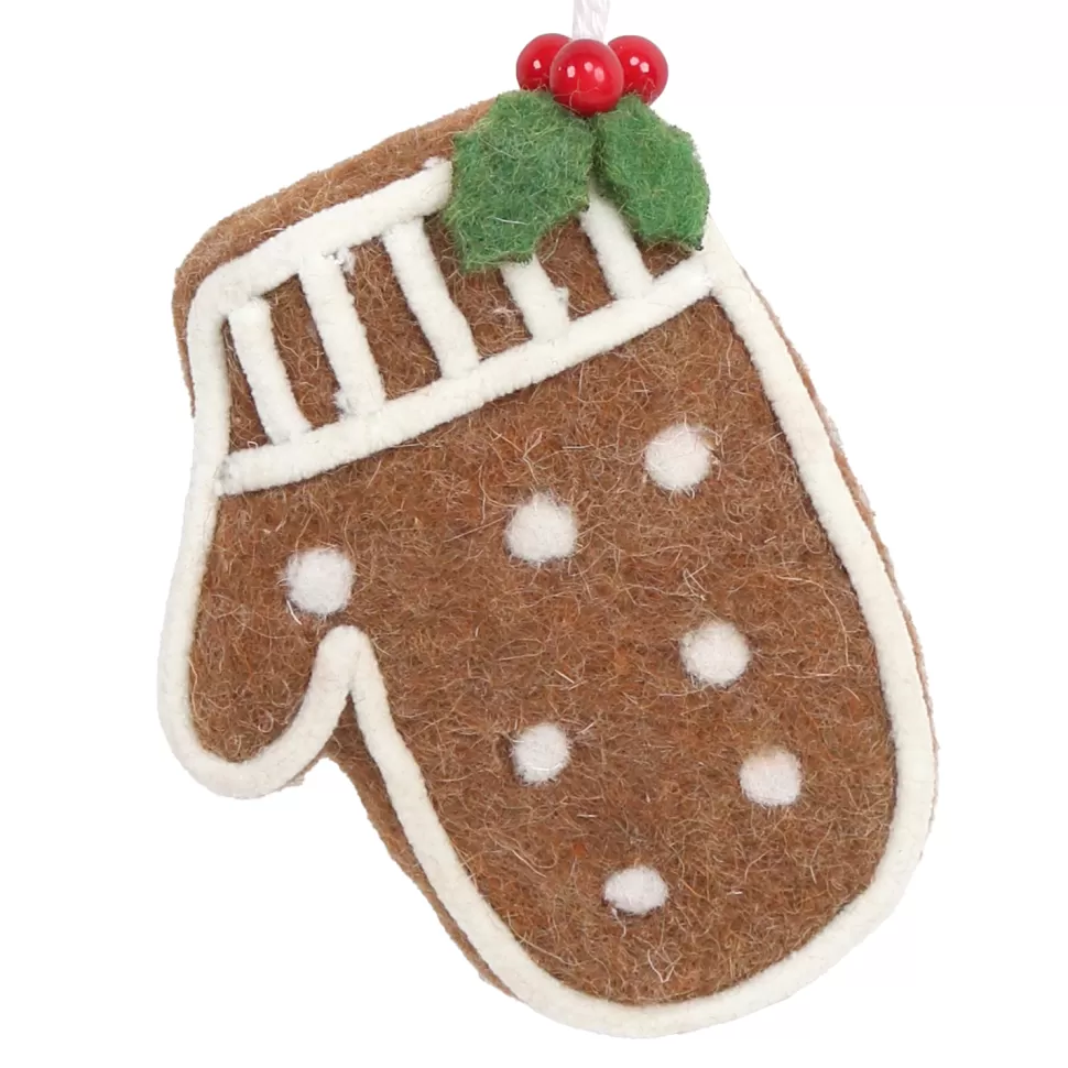 Christmas Forever ORN WOOL BAKERY GINGERBREAD MITTEN 4.5″ BROWN/WHITE