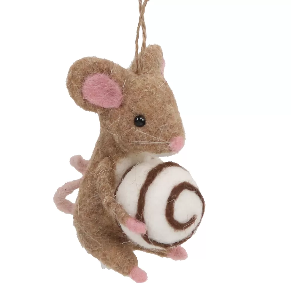Christmas Forever ORN WOOL BAKERY MOUSE 4.5″ BROWN/WHITE HOLDING A CANDY