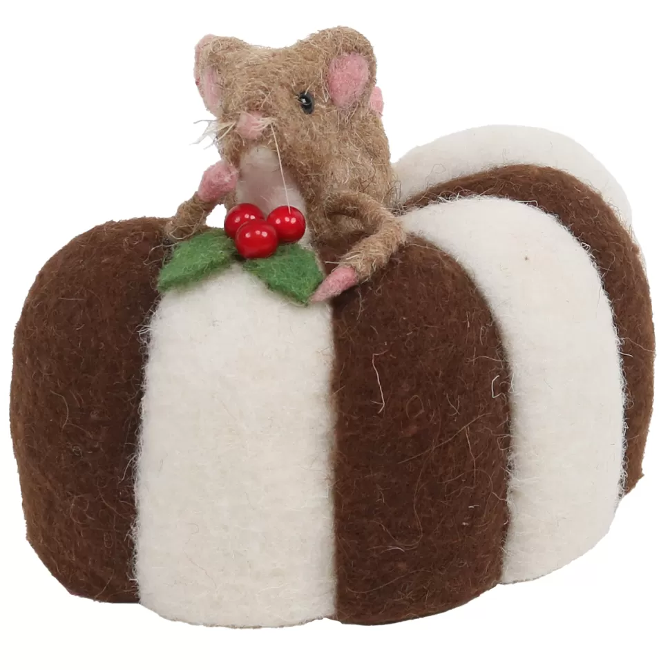 Christmas Forever ORN WOOL BAKERY MOUSE 5.5″ BROWN/WHITE ON A CAKE