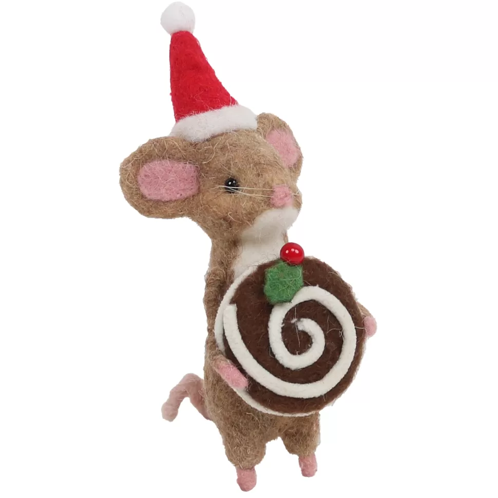 Christmas Forever ORN WOOL BAKERY MOUSE 6.5″ BROWN/WHITE HOLDING CANDY