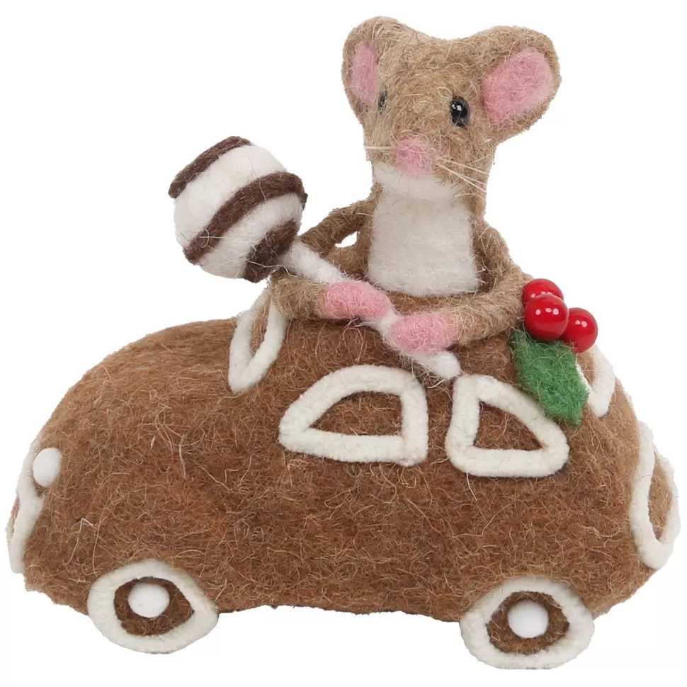 Christmas Forever ORN WOOL BAKERY MOUSE BAKERY TABLE DECOR 4.5″ BROWN/WHITE ON A CAR