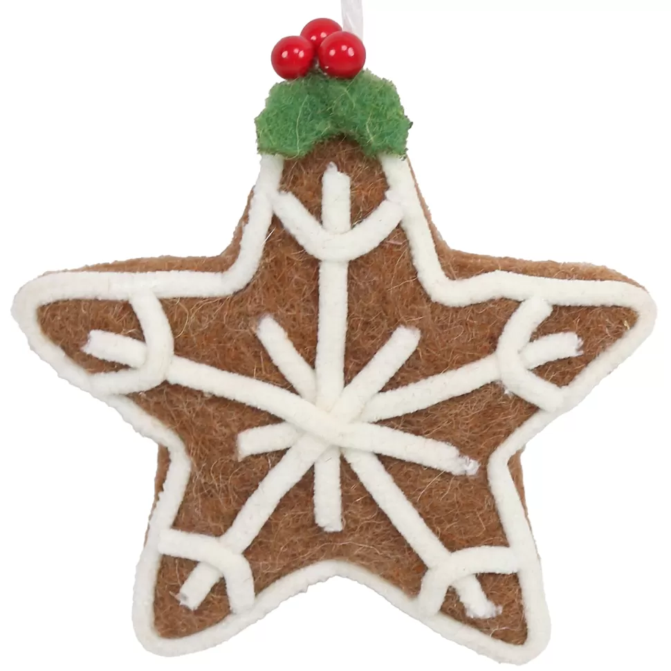 Christmas Forever ORN WOOL BAKERY STAR COOKIE 4.5″ BROWN/WHITE