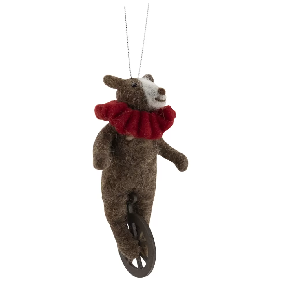 Christmas Forever ORN WOOL BEAR 6″ BROWN W/ RED SCARF ON UNICYCLE