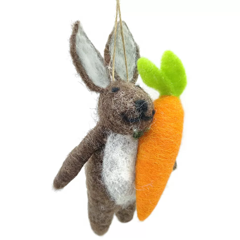 Christmas Forever ORN WOOL BUNNY HOLDING CARROT 6″ BROWN/ORANGE