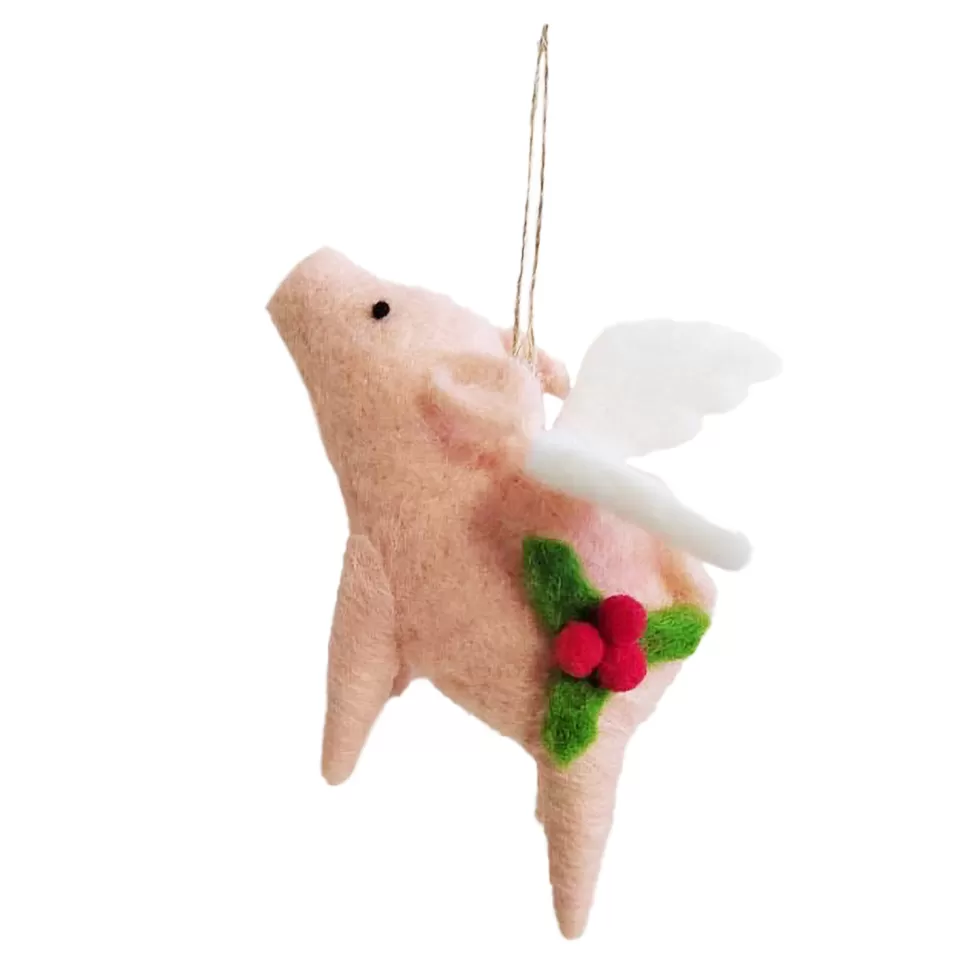 Christmas Forever ORN WOOL FLYING PIG 4.5″ PINK