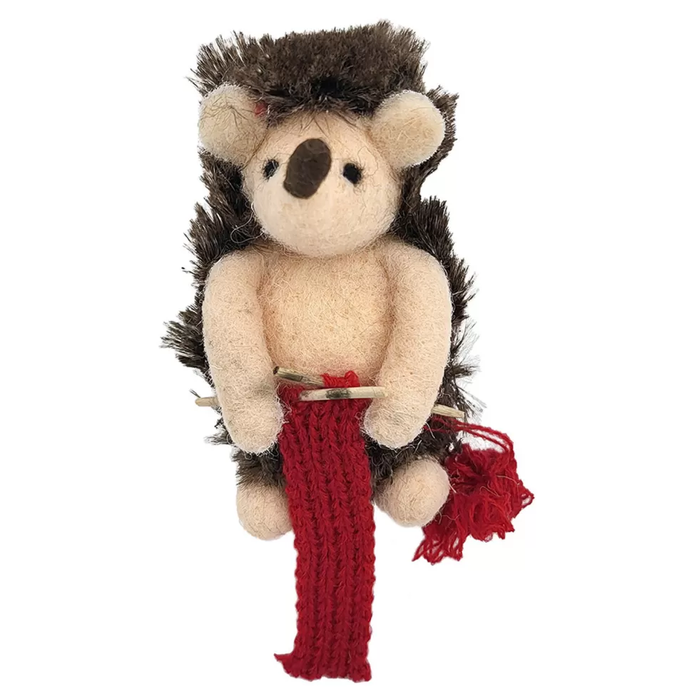 Christmas Forever ORN WOOL HEADGEHOG 4.5″ W/ KNITTING SCARF